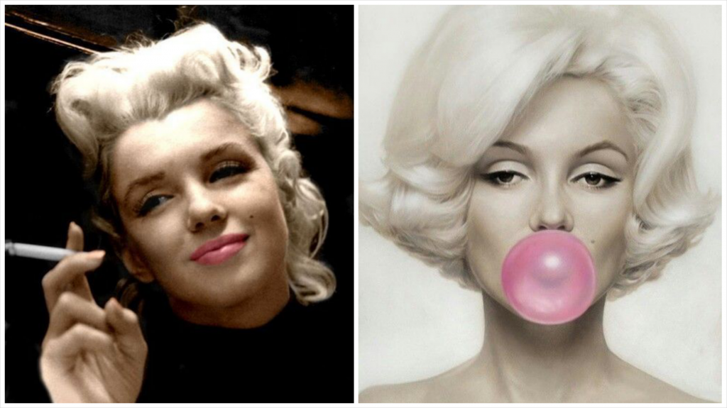 Marilyn cigarette and bubble gum.